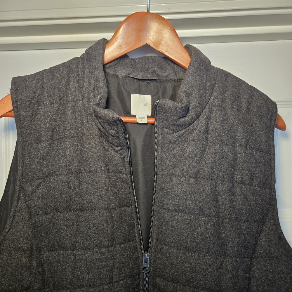 J.Jill Quilted Puffer Vest Women’s Size Large Gray Zip Front Layering Fall - Picture 2 of 4